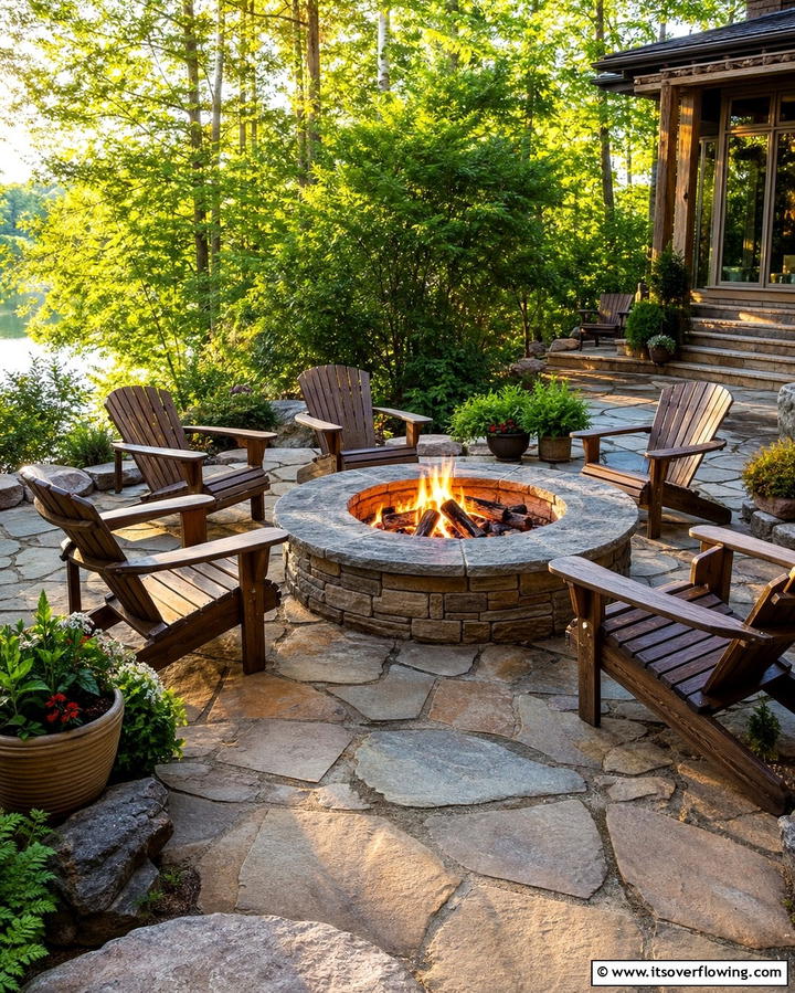 Rustic Flagstone Patio with Fire Pit - 25 Stunning Flagstone Patio Ideas for Outdoor Living