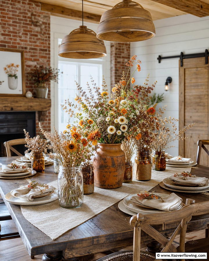 Rustic Floral Arrangement - 21 Dining Table Centerpiece Ideas for Every Season