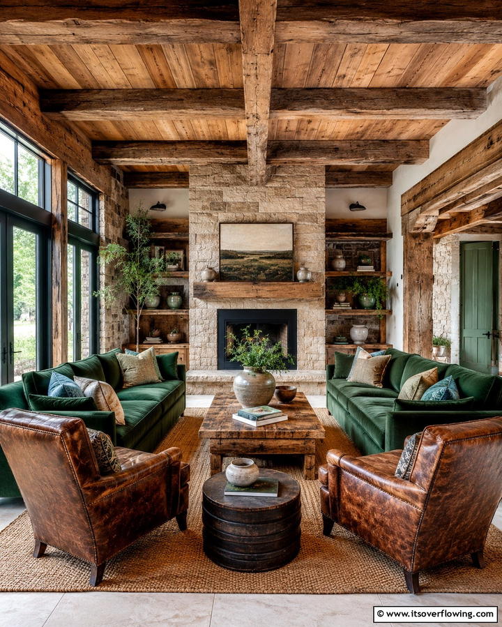 Rustic Forest Charm - 30 Forest Green Living Room Ideas for Nature-Inspired Interiors