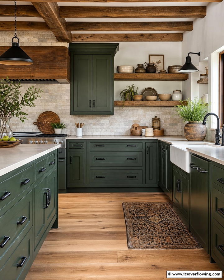 Rustic Forest Green Cabinets - 21 Green Kitchen Cabinet Ideas for a Vibrant Culinary Space