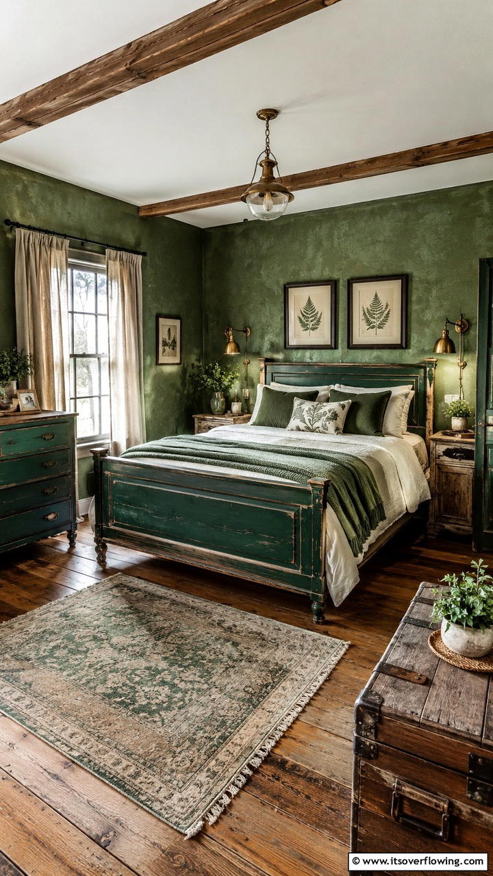 Rustic Forest Green with Vintage Charm - 30 Forest Green Bedroom Ideas for Serene Retreats