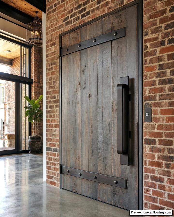 Rustic Front Door with Bold Hardware - 25 Rustic Front Door Ideas to Welcome Guests in Style