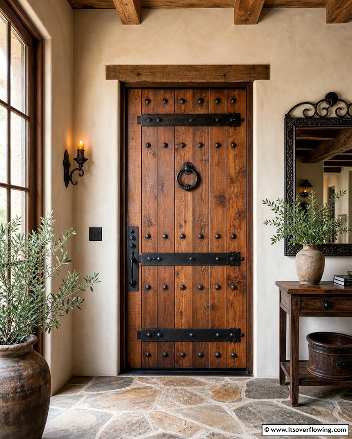 Rustic Front Door with Iron Accents - 25 Rustic Front Door Ideas to Welcome Guests in Style