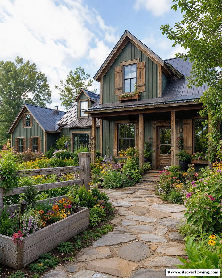 Rustic Garden Sanctuary - 21 Dark Green Exterior Paint Color Schemes for Modern Homes