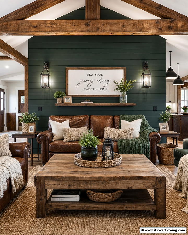 Rustic Green Retreat - 21 Dark Green Accent Wall Ideas for Dramatic Interiors