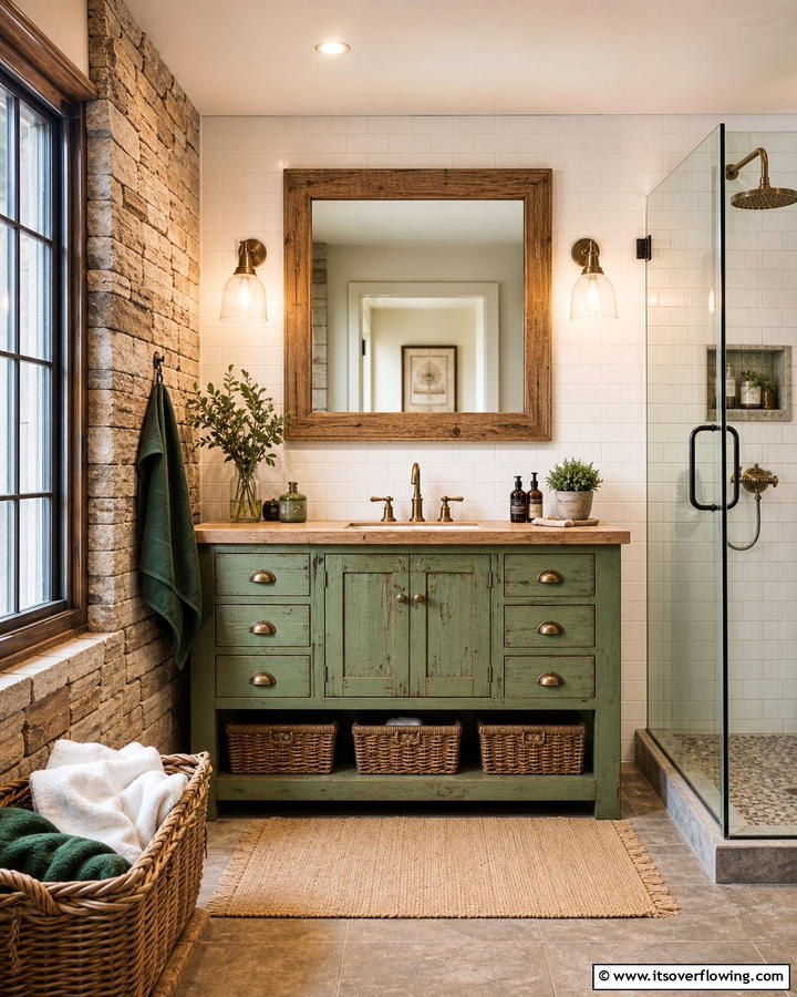 Rustic Green Vanity Charm - 20 Bathroom With Green Vanity Ideas for a Fresh Look