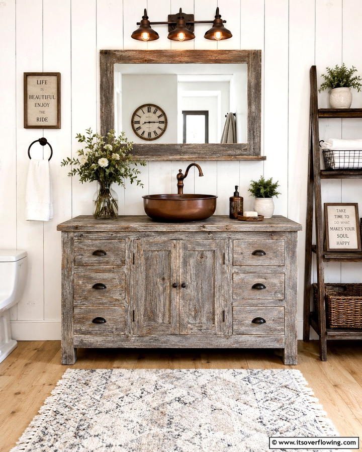 Rustic Grey Vanity with Weathered Finish - 25 Grey Bathroom Vanity Design Ideas for Modern Homes