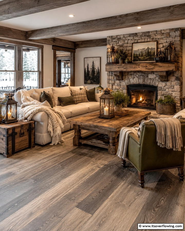 Rustic Grey Wood for a Cozy Feel - 30 Grey Flooring Living Room Ideas for Modern Elegance