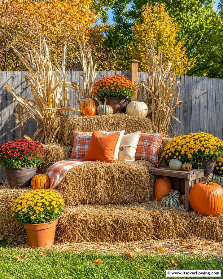 Rustic Hay Bale Arrangements - 21 Fall Outdoor Decorating Ideas for a Cozy Vibe