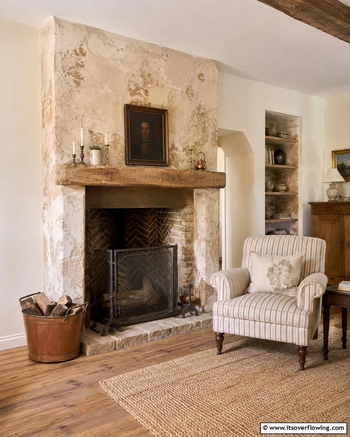 Rustic Heritage Finish - 30 French Country Fireplace Ideas- Rustic Charm