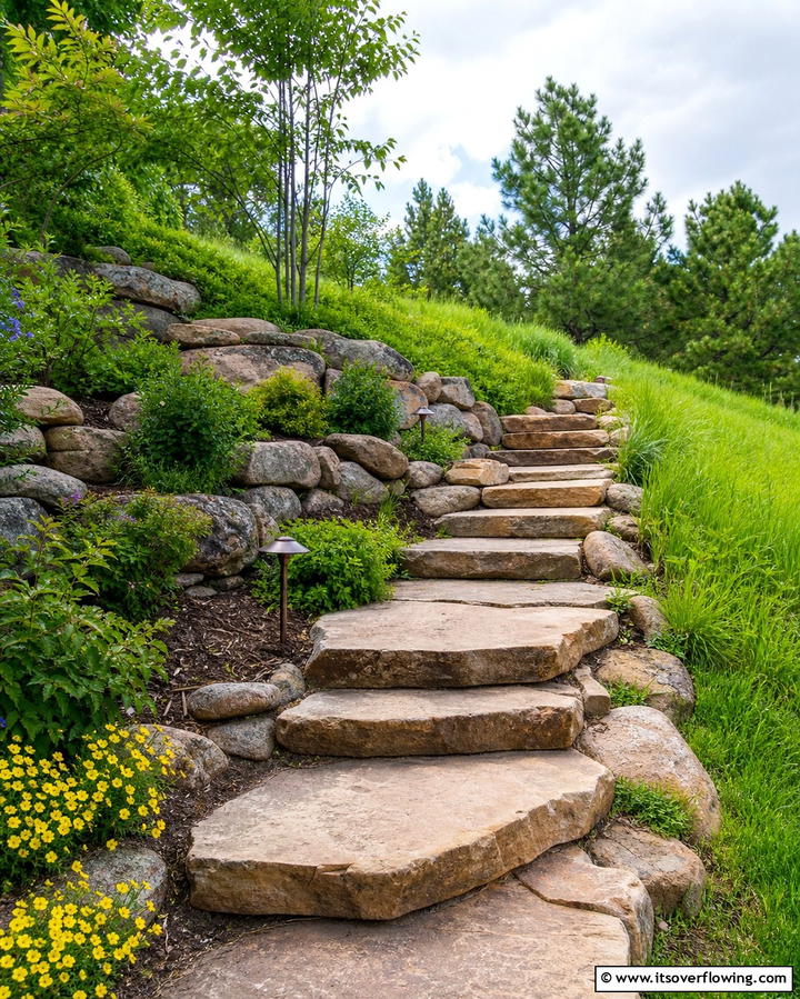 Rustic Hillside Walkway - 25 Flagstone Steps Ideas for Your Outdoor Pathway
