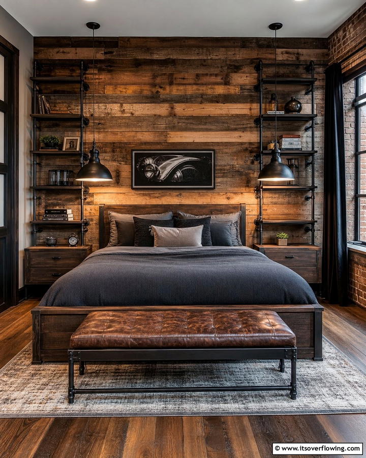 Rustic Industrial Blend - 21 Mens Bedroom Ideas for a Masculine & Modern Aesthetic