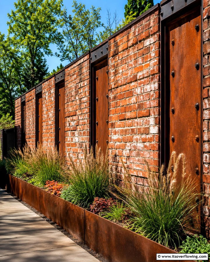 Rustic Industrial Brick - 30 Classic Brick Fence Ideas for Timeless Outdoor Security & Charm