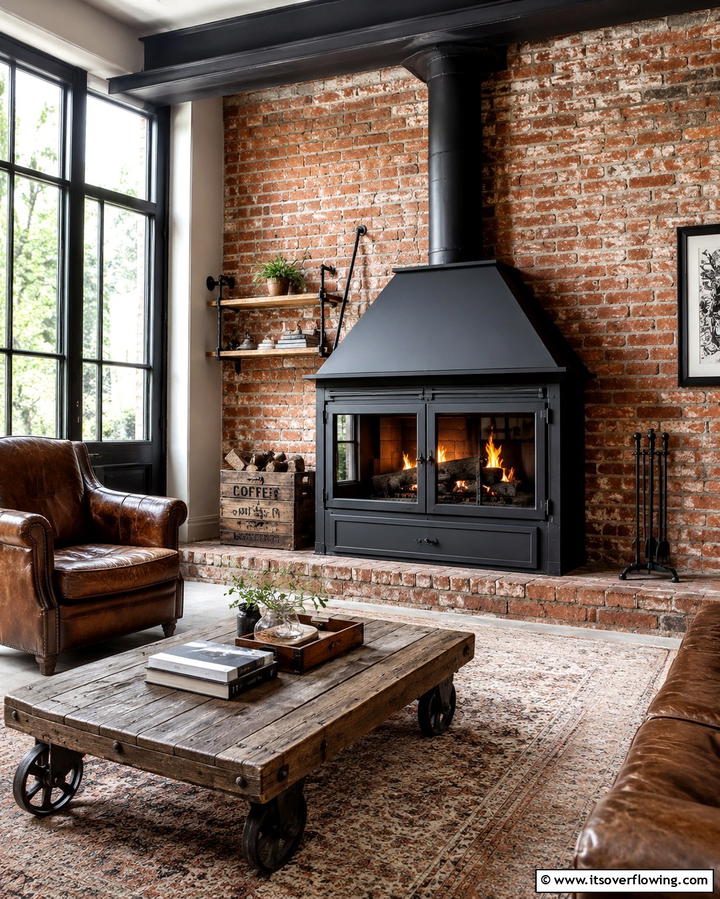 Rustic Industrial Charm - 30 Bold Black Fireplace Ideas to Elevate Your Living Room