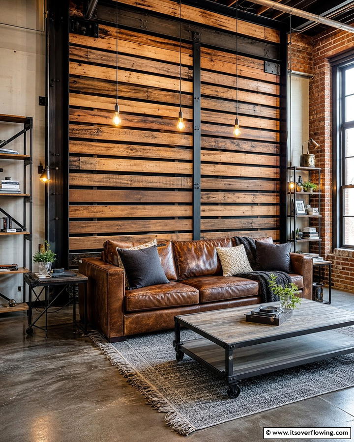 Rustic Industrial Combo - 21 Wood Slat Accent Wall Ideas to Elevate Your Interior Design