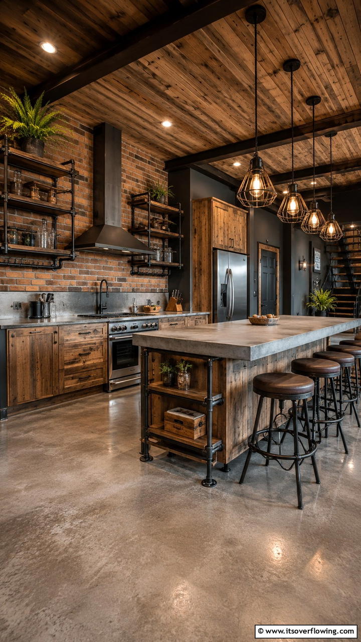 Rustic Industrial Fusion - 30 Cabin Kitchen Ideas- Rustic and Cozy Cooking Spaces