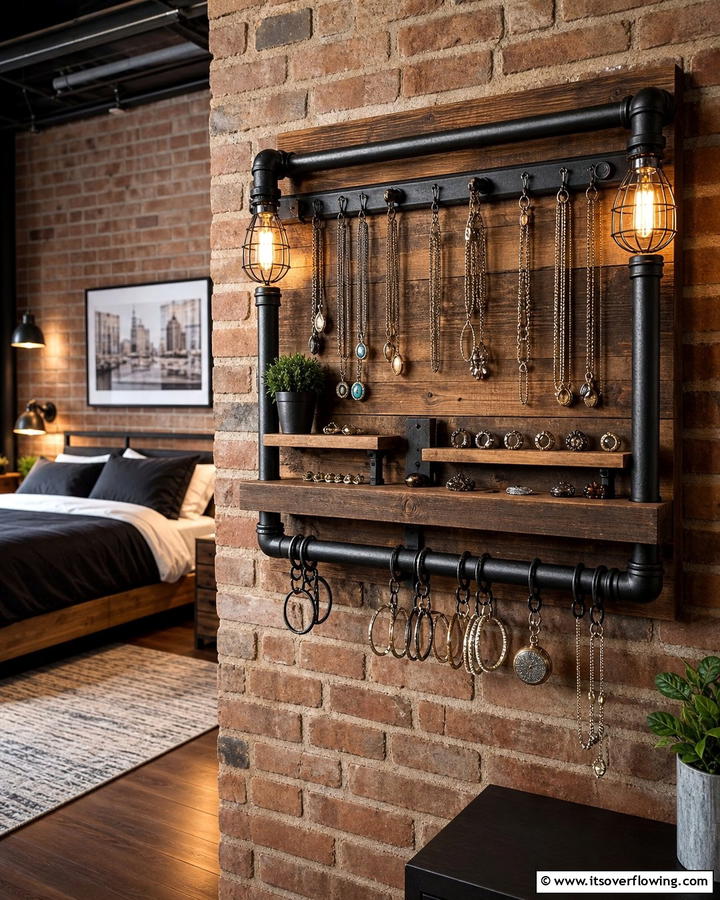 Rustic Industrial Jewelry Rack - 30 Innovative Jewelry Storage Ideas for Organized Accessories