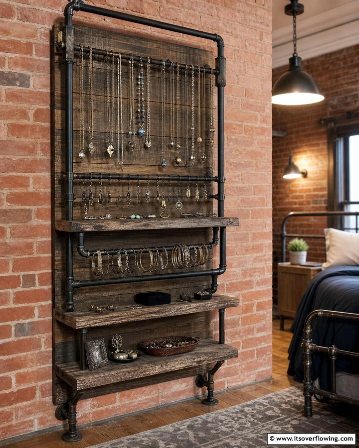 Rustic Industrial Jewelry Rack - 30 Clever Jewelry Storage Ideas to Keep Accessories Tidy