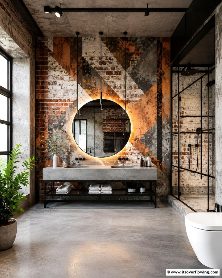 Rustic Industrial Vibe - 30 Bathroom Mural Ideas for Bold and Artistic Wall Designs