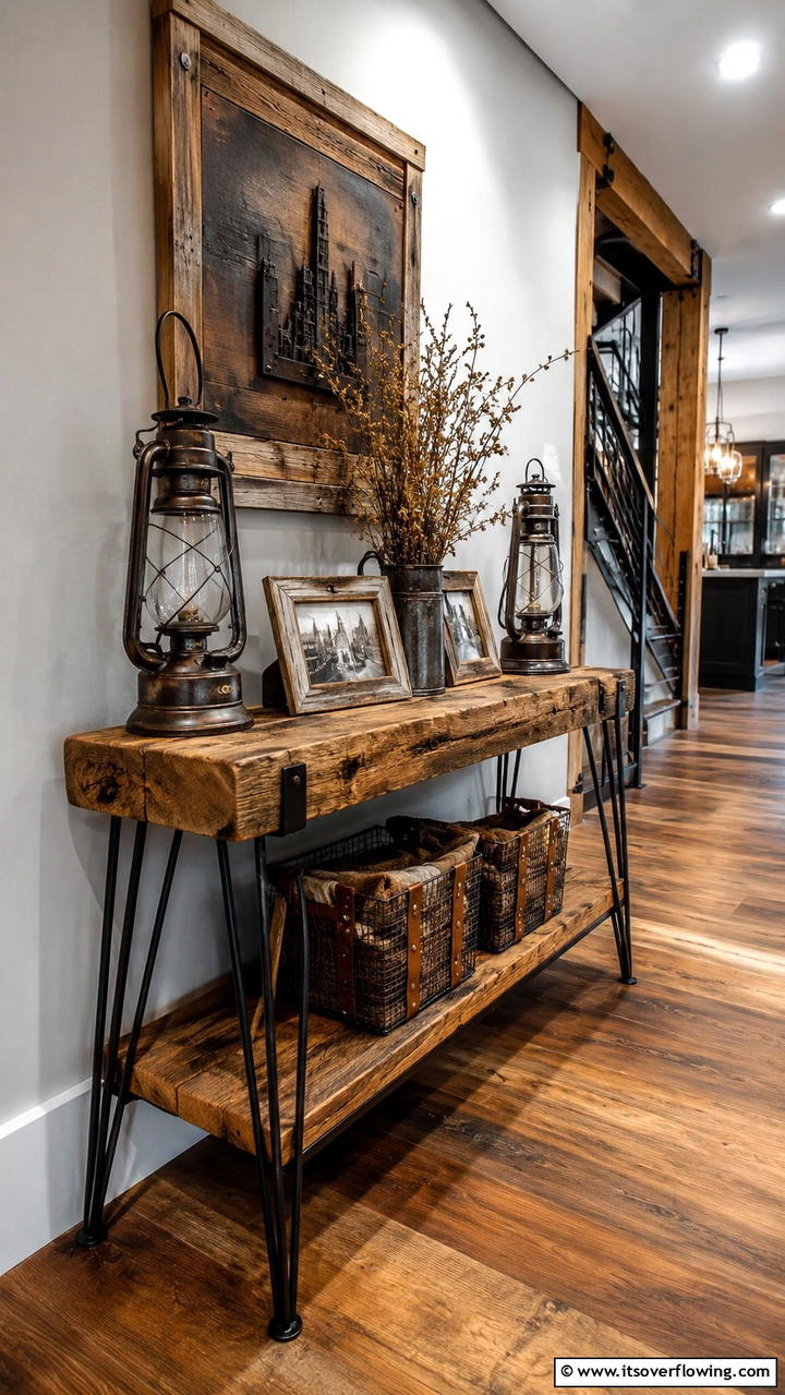 Rustic Industrial - 30 Console Table Decor Ideas- Elevate Entryways and Halls