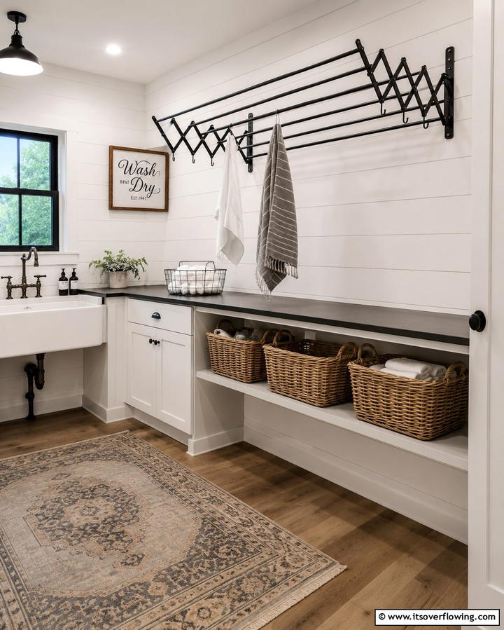 Rustic Iron Drying Racks - 30 Rustic Laundry Room Ideas for Functional Farmhouse Style