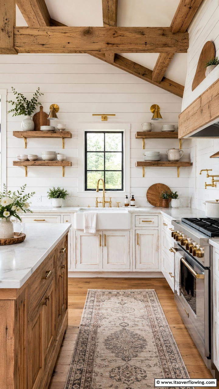 Rustic Kitchen Design with Elegant Gold Details - 21 White and Gold Kitchen Ideas for Timeless Elegance