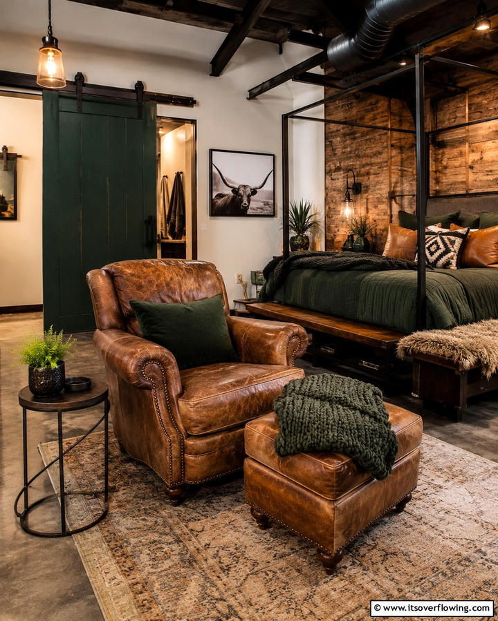 Rustic Leather Furnishings - 30 Moody Dark Boho Bedroom Decor Inspirations for Cozy Nights
