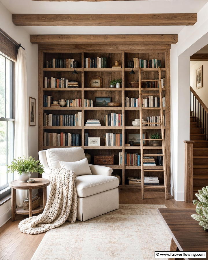 Rustic Library Nook - 21 Farmhouse Decor Ideas to Add Rustic Charm
