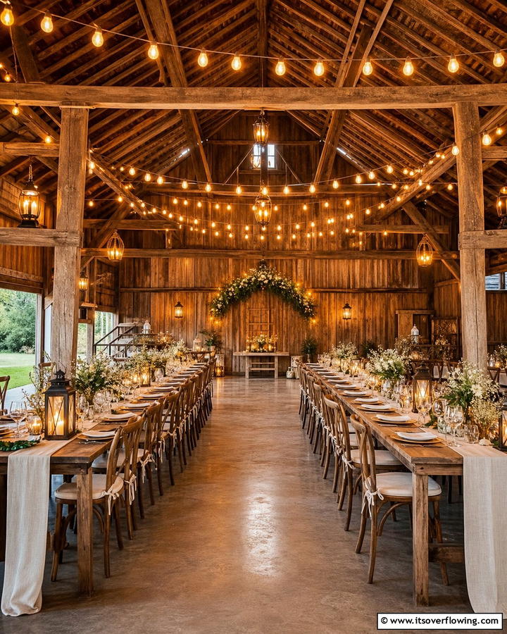 Rustic Lighting and Charm - 21 Barn Wedding Ideas for a Rustic and Romantic Celebration