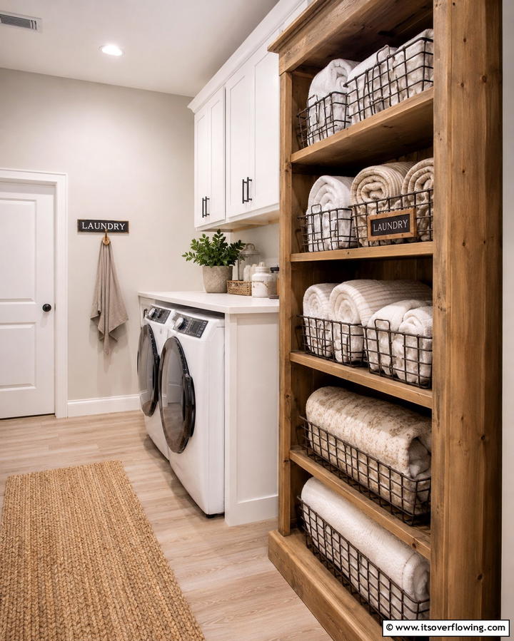 Rustic Linen Storage - 30 Rustic Laundry Room Ideas for Functional Farmhouse Style