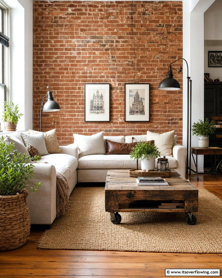 Rustic Living Room Charm - 25 Brick Accent Wall Ideas for a Stylish Home Feature