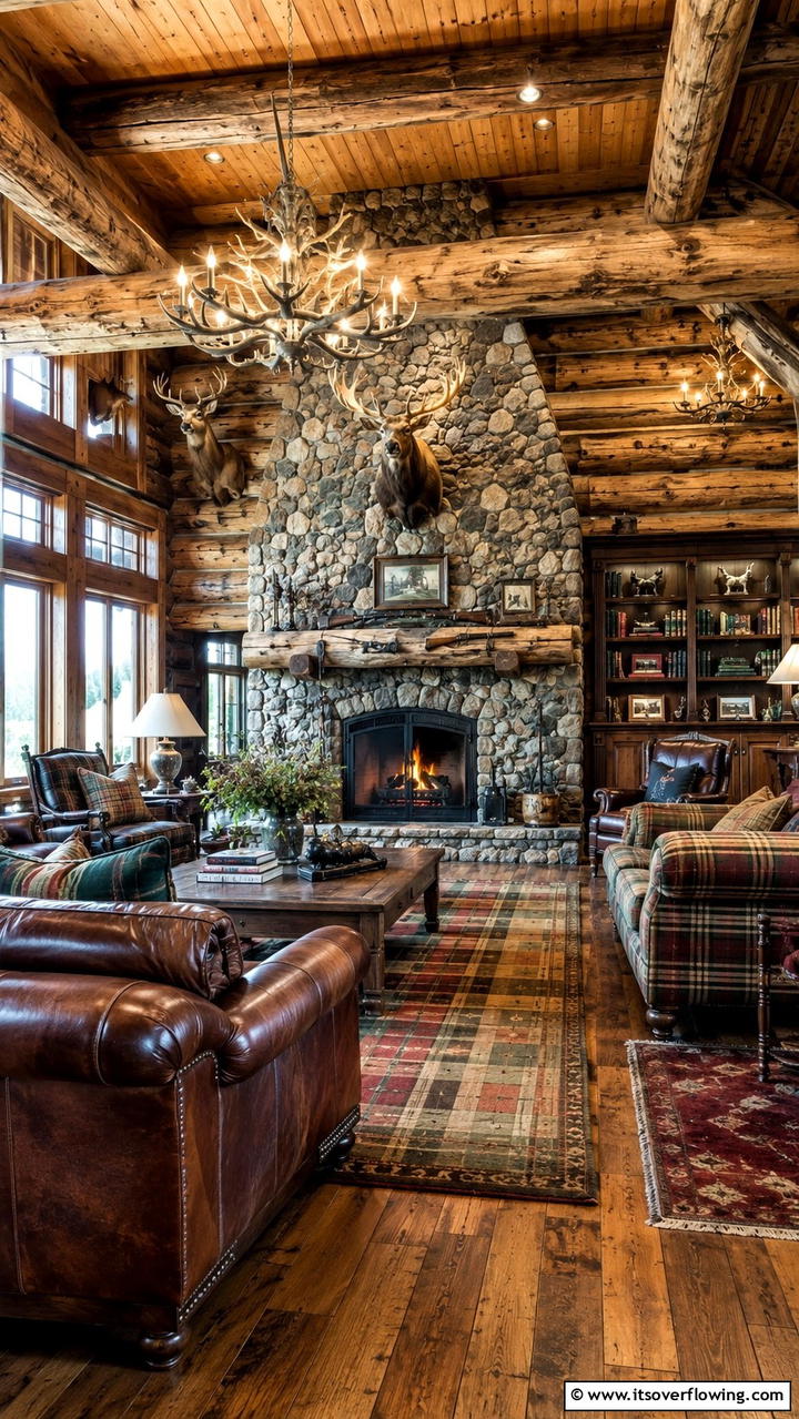 Rustic Log Cabin Ambience - 30 Hunting Trophy Room Ideas for Rustic Decor