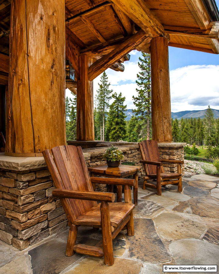 Rustic Log Cabin Inspired Porch - 30 Large Front Porch Ideas to Boost Outdoor Living Spaces