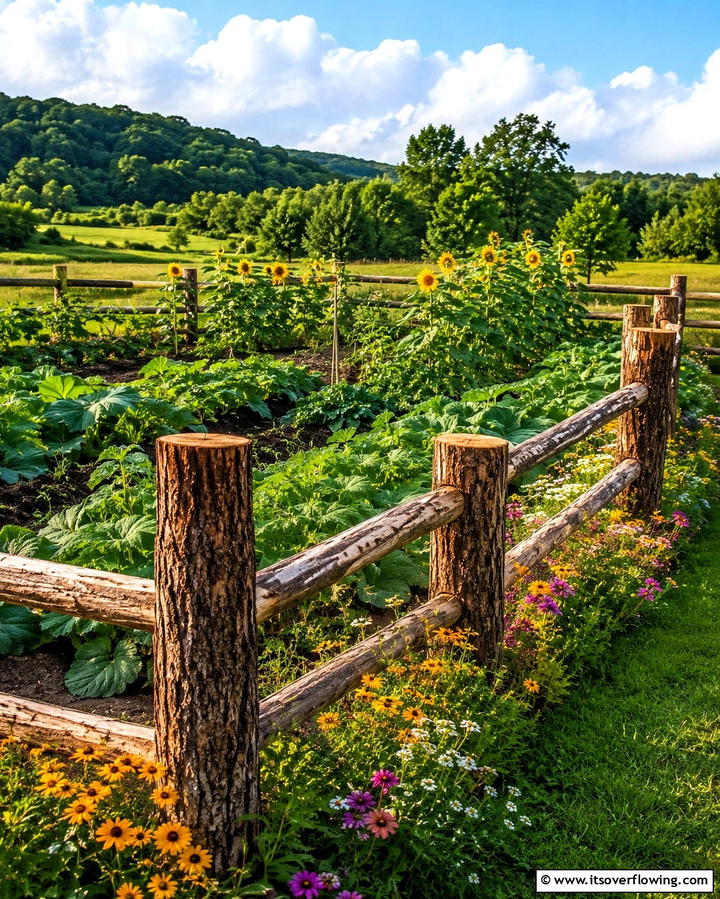 Rustic Log Fence - 20 Practical Vegetable Garden Fence Ideas for Your Yard