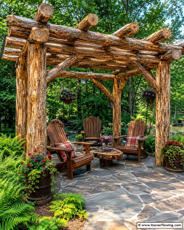 Rustic Log Pergola - 20 Small Patio Pergola Ideas for Cozy Outdoor Spaces