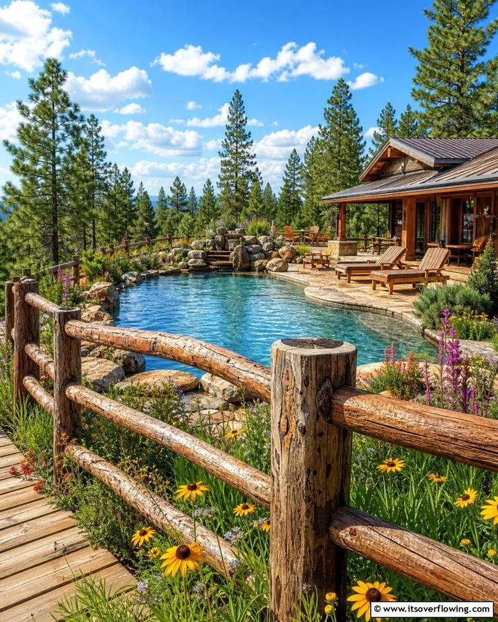 Rustic Log Pool Fence - 20 Stylish Pool Fence Ideas for Safety and Aesthetics