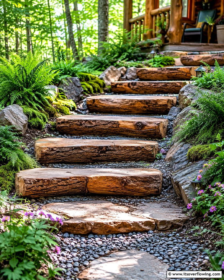 Rustic Log Steps - 25 Deck Steps Ideas for a Safe and Stylish Entry