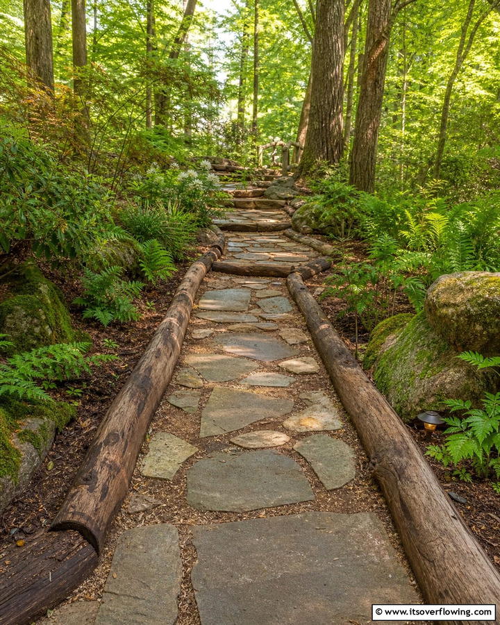 Rustic Log and Flagstone Trail - 30 Flagstone Walkway Ideas for Charming Pathways