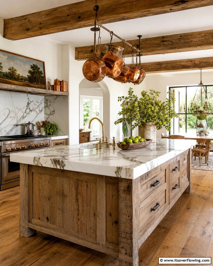 Rustic Marble Island with Wood Base - 25 Marble Kitchen Island Ideas for a Stunning Centerpiece