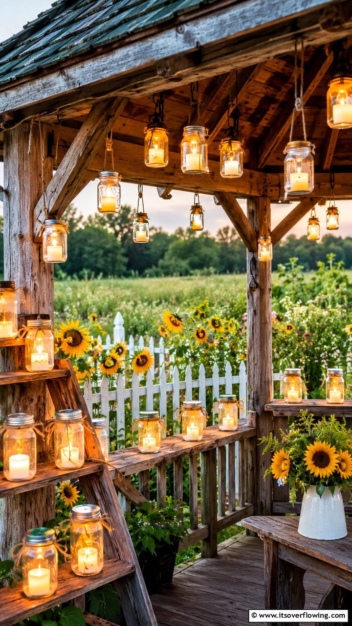 Rustic Mason Jar Lanterns - 30 Gazebo Lighting Ideas- Ambient Outdoor Illumination