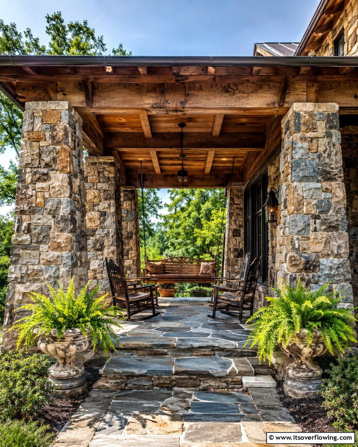 Rustic Masonry Pillars - 30 Rustic Front Porch Ideas for a Welcoming Entryway