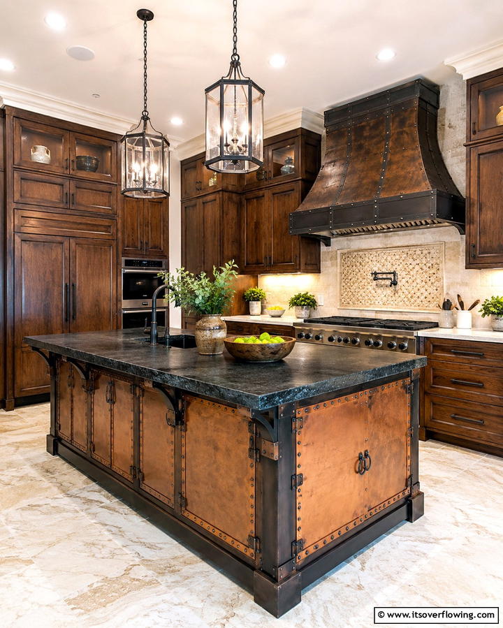 Rustic Metal Accents - 25 Rustic Kitchen Island Ideas for a Cozy Cooking Space