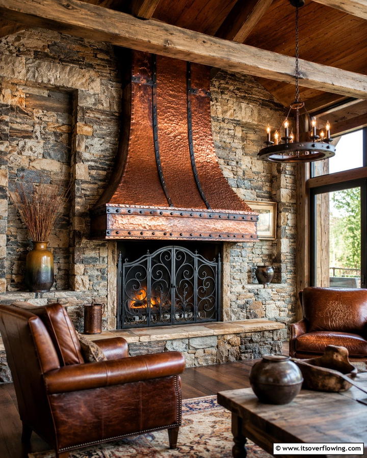 Rustic Metal Accents - 25 Rustic Fireplaces to Warm Up Your Living Space