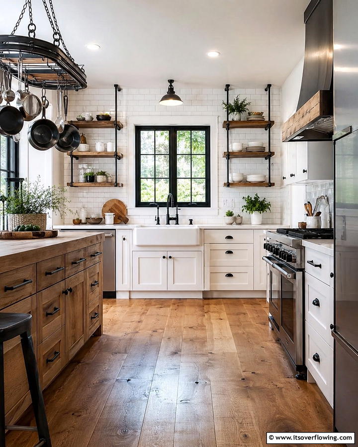 Rustic Metal Details - 30 Rustic White Kitchen Ideas for Timeless Farmhouse Style