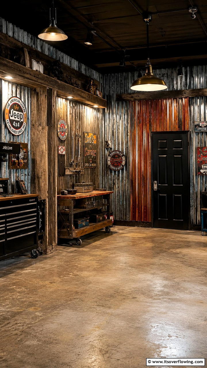 Rustic Metal Finishes - 30 Garage Wall Ideas for Organized, Functional Spaces