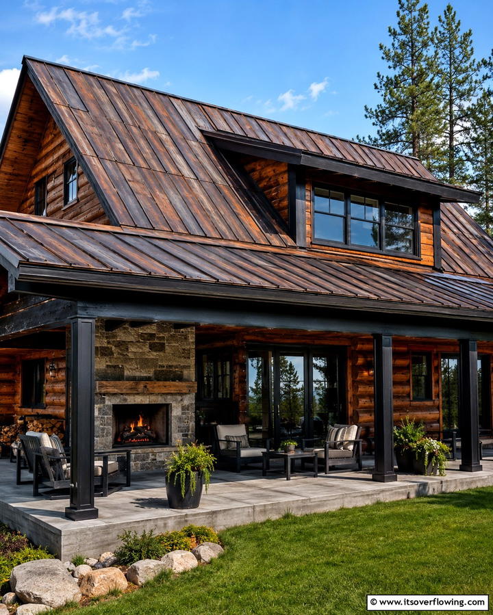 Rustic Modern Blend with Weathered Metal Roofs - 25 Metal Roof Porch Design Ideas for a Durable Space