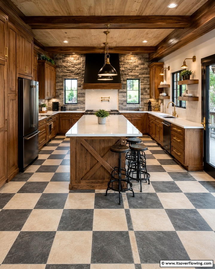 Rustic Modern Blend - 30 Kitchens with Checkered Floors- Retro-Inspired Designs