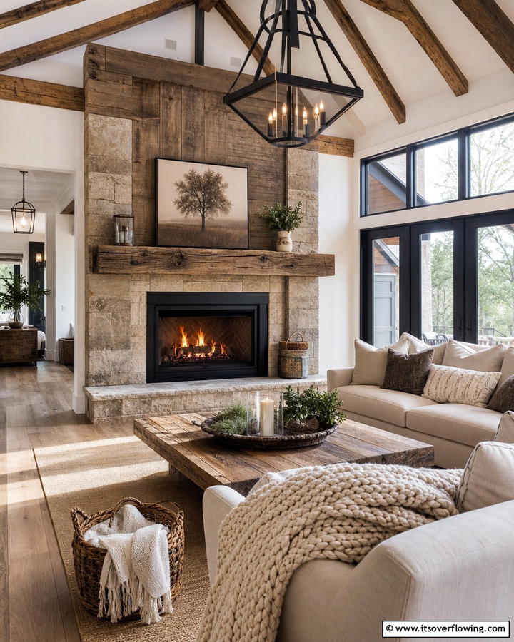Rustic Modern Fireplace - 21 Modern Fireplace Ideas for Cozy Contemporary Living Rooms