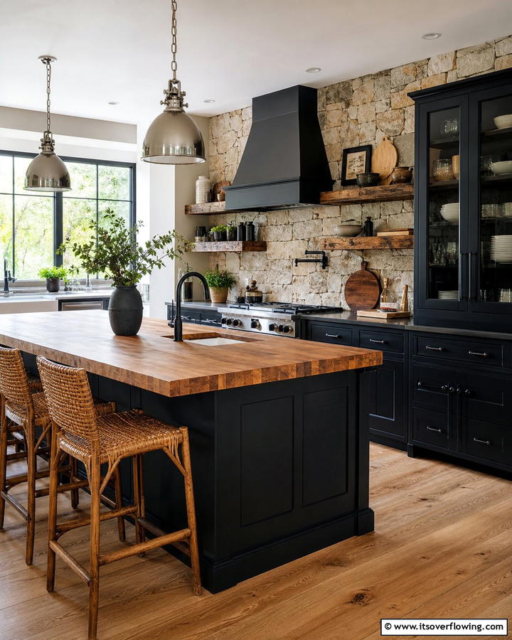 Rustic Modern Fusion - 21 Kitchens With Black Cabinets- Bold & Timeless Designs