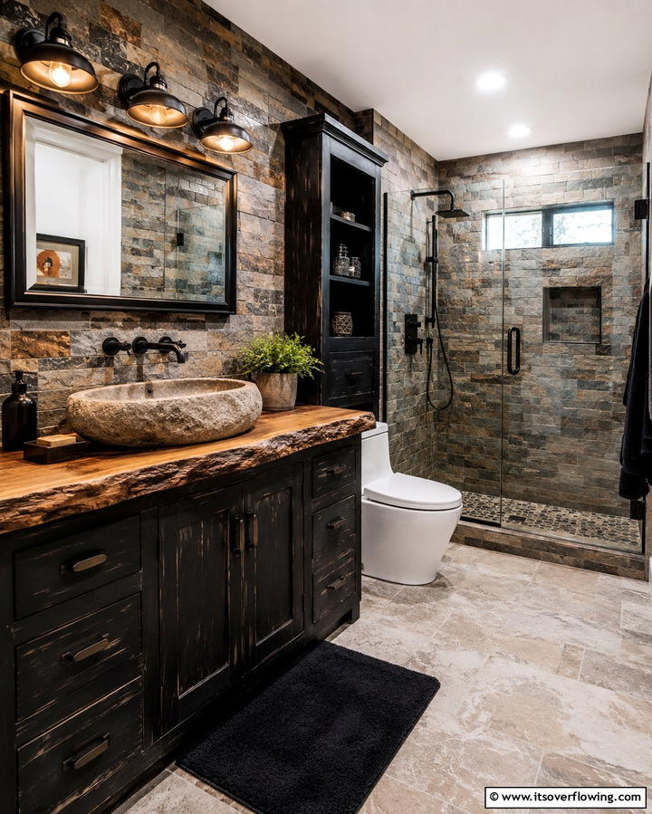 Rustic Modern Fusion - 30 Black Cabinet Bathroom Ideas for Dramatic Modern Spaces